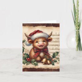 Tarjeta Festiva highland cow music sheet Folded Holiday Card