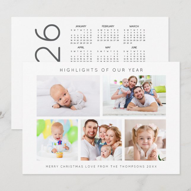 Tarjeta Festiva Highlights of Year 5 Photo Calendar 2026 Christmas (Anverso / Reverso)