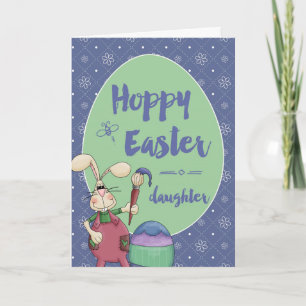 Tarjeta Festiva Hija, artista de conejitos de pascua pintando huev