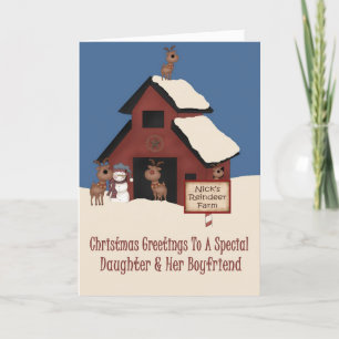 Tarjeta Festiva Hija de granja de renos y Navidades de novios