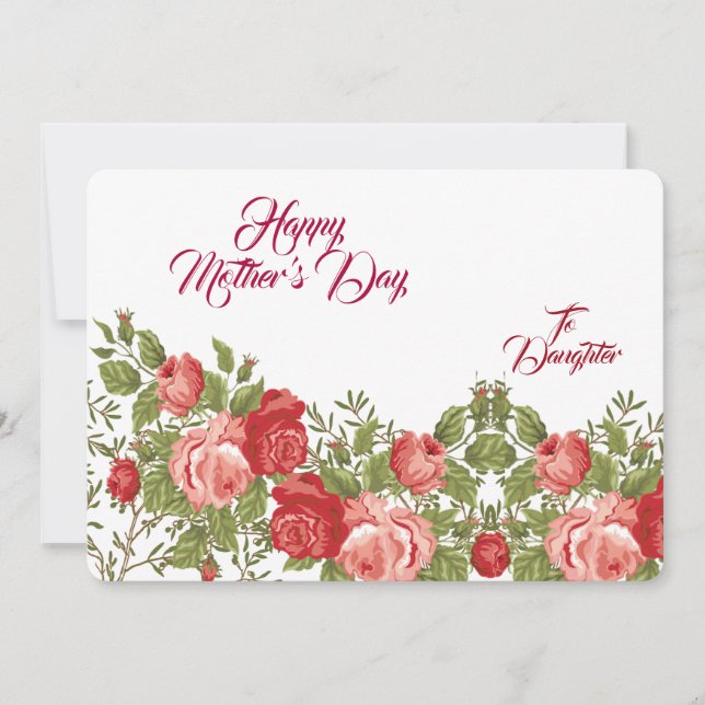 Tarjeta Festiva Hija Día de la Madre Rosas rústicos vegetación flo (Anverso)