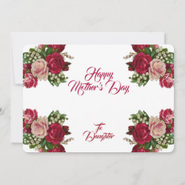 Tarjeta Festiva Hija Día de la Madre Rosas rústicos vegetación flo