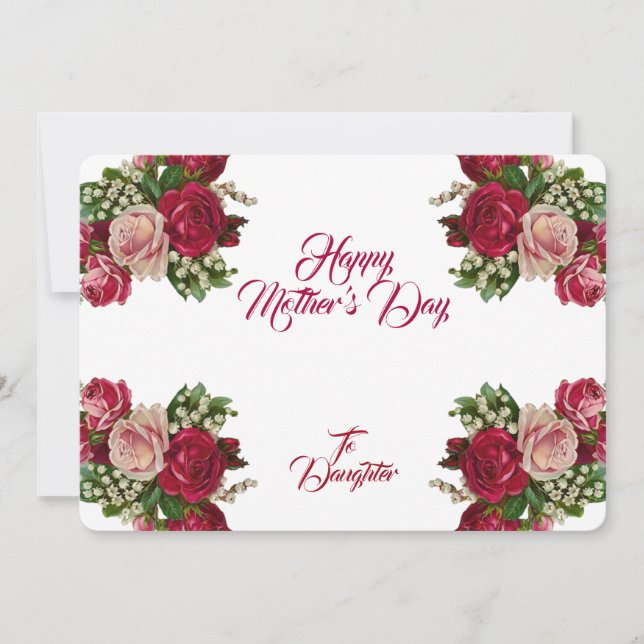 Tarjeta Festiva Hija Día de la Madre Rosas rústicos vegetación flo (Anverso)
