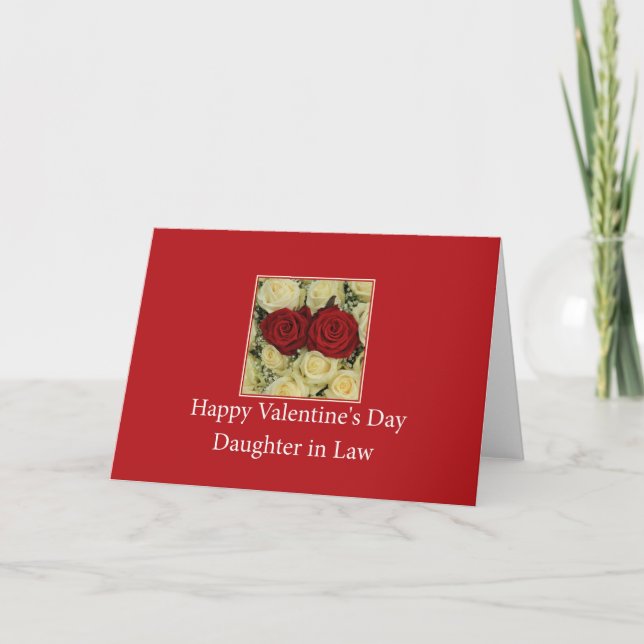 Tarjeta Festiva Hija en la ley Feliz Día de San Valentín Rosas (Anverso)