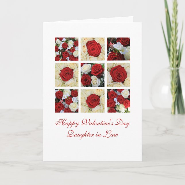 Tarjeta Festiva Hija en la ley Feliz Día de San Valentín Rosas (Anverso)