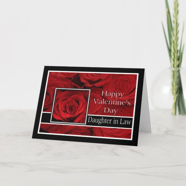 Tarjeta Festiva Hija en la ley Feliz Día de San Valentín Rosas (Anverso)