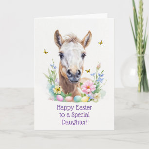 Tarjeta Festiva Hija Feliz Pascua con potrillo lindo caballo o pon