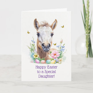 Tarjeta Festiva Hija Feliz Pascua con potrillo lindo caballo o pon