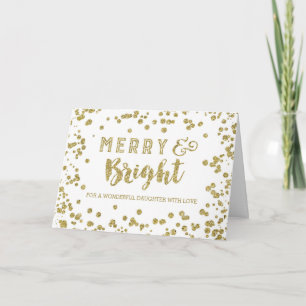 Tarjeta Festiva Hija feliz y brillante del confeti del oro del