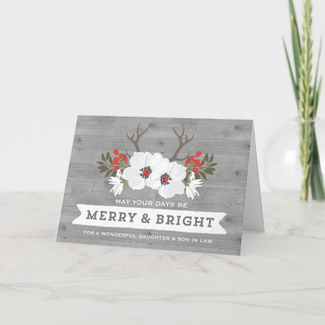 Tarjeta Festiva Hija floral rusa e hijo en Navidades de Derecho (Anverso)