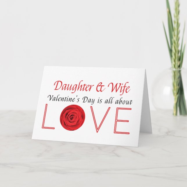 Tarjeta Festiva Hija y esposa felices Rosas del Día de San Valentí (Anverso)