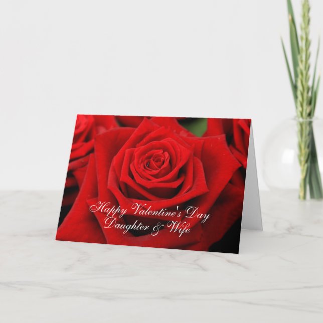 Tarjeta Festiva Hija y esposa felices Rosas del Día de San Valentí (Anverso)