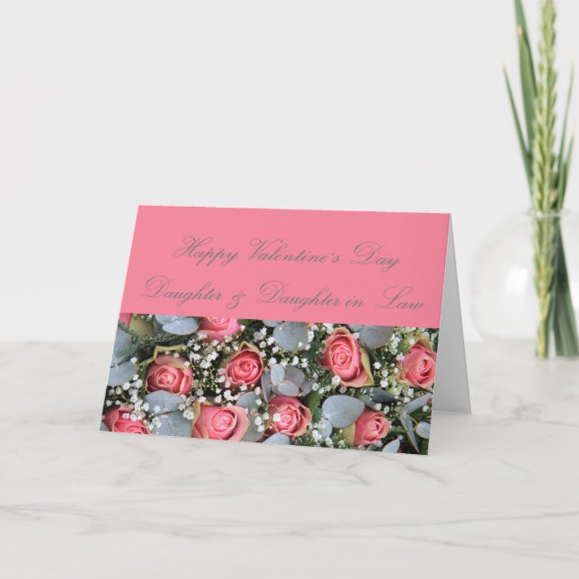 Tarjeta Festiva Hija y esposa felices Rosas del Día de San Valentí (Anverso)