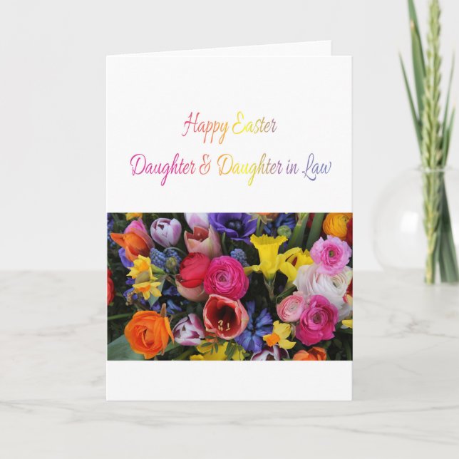 Tarjeta Festiva Hija y esposa feliz Pascua (Anverso)