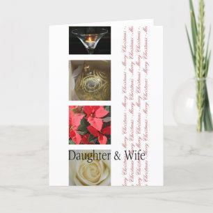 Tarjeta Festiva Hija y esposa Navidades rojos, negros y blancos