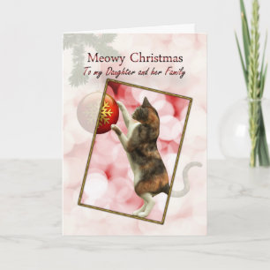 Tarjeta Festiva Hija y familia, Navidades Meowy