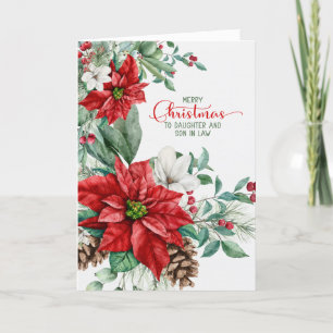 Tarjeta Festiva Hija y Navidades de marido Poinsettias Elegante