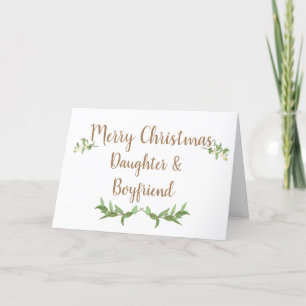 Tarjeta Festiva Hija y novio, Green, deja Navidades