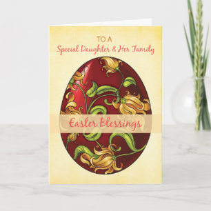 Tarjeta Festiva Hija y su familia, bendiciones de Pascua, huevo