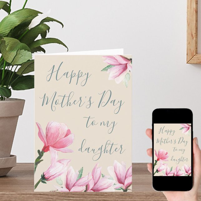 Tarjeta Festiva Hijas Día de la Madre Flores de Magnolia rosa (Subido por el creador)