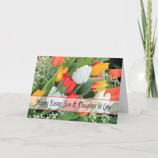 Tarjeta Festiva Hijo y esposa Feliz Pascua (Anverso)