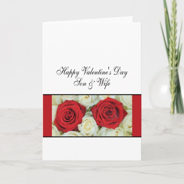 Tarjeta Festiva Hijo y hija de ley, feliz Rosa del Día de San Vale (Anverso)