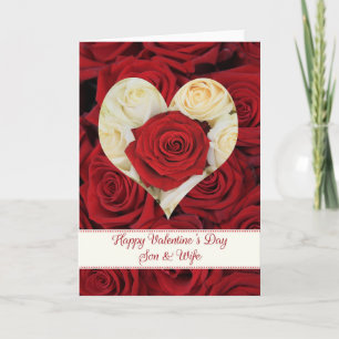 Tarjeta Festiva Hijo y hija de ley, feliz Rosa del Día de San Vale