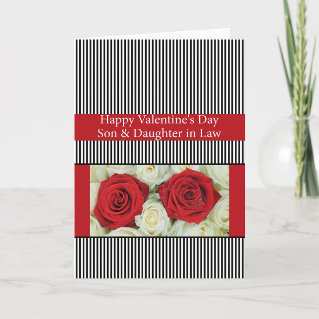 Tarjeta Festiva Hijo y hija de ley, feliz Rosa del Día de San Vale (Anverso)