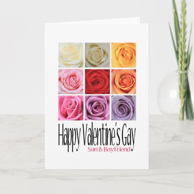 Tarjeta Festiva Hijo y novio de Valentine Gay, Rosas arcoiris (Anverso)