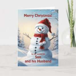 Tarjeta Festiva Hijo y su esposo Navidades Snowman
