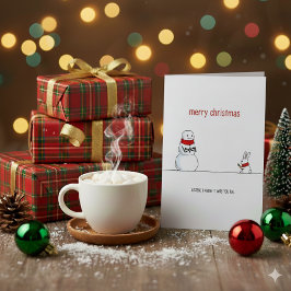 Tarjeta Festiva Hilarious Snowman and Bunny Xmas Card