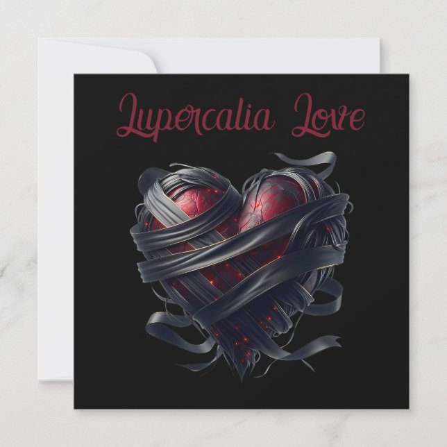 Tarjeta Festiva Hilos Negros Corazón de Lupercalia San Valentín (Anverso)