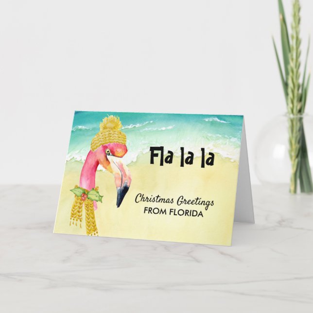 Tarjeta Festiva Hip Flamingo Chrismas Saludos desde Florida (Anverso)