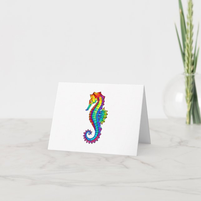 Tarjeta Festiva Hipoahoría marino poligonal arcoiris (Anverso)
