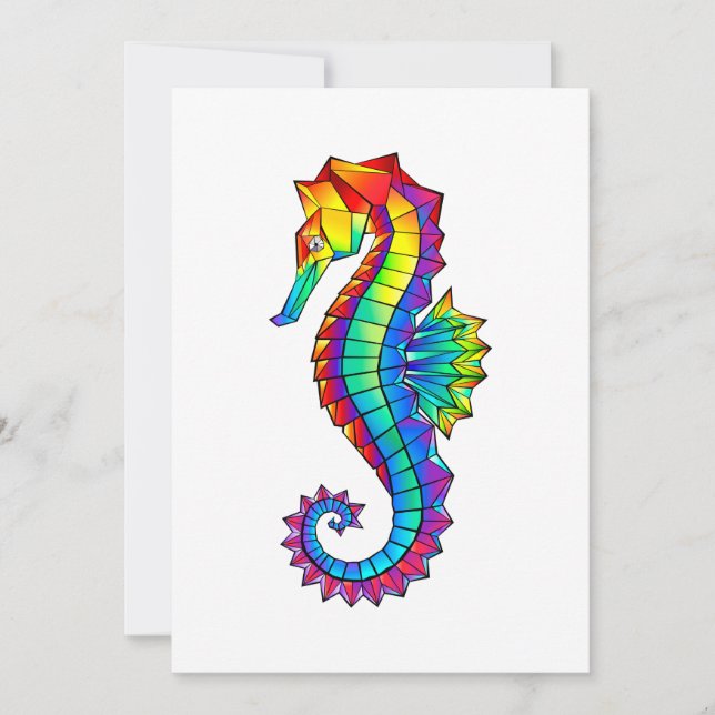 Tarjeta Festiva Hipoahoría marino poligonal arcoiris (Anverso)