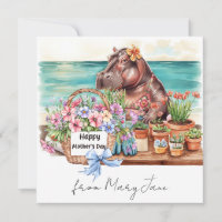 Hipopótamo con canasta de flores del Día de la Mad