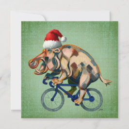 Tarjeta Festiva Hipopótamo montando en bicicleta con Sombrero Sant