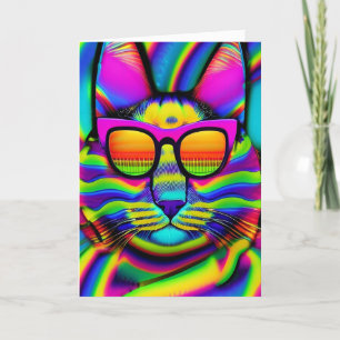 Tarjeta Festiva Hippie Groovy Gato de grasa retro trippy psicodéli