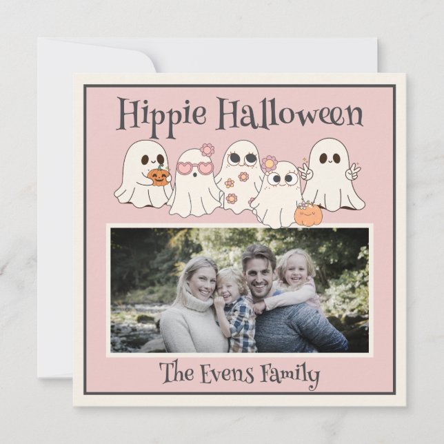 Tarjeta Festiva Hippie Halloween Cuidada Hippie Ghosts foto (Anverso)