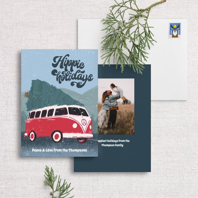 Tarjeta Festiva Hippie Holidays Retro Bus Holiday Card (Subido por el creador)