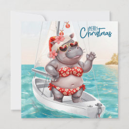 Tarjeta Festiva Hippo Bikini Christmas Sailling
