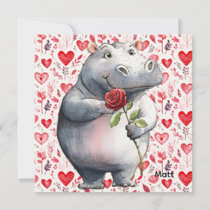Tarjeta Festiva Hippo día de San Valentín con muchos corazones
