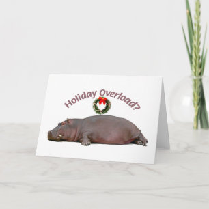 Tarjeta Festiva Hippo Dormir con sobrecarga de vacaciones