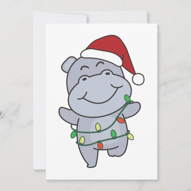 Tarjeta Festiva Hippo Navidades Animales de Invierno Hippos (Anverso)
