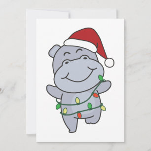 Tarjeta Festiva Hippo Navidades Animales de Invierno Hippos