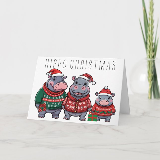 Tarjeta Festiva Hippo Navidades familiares (Anverso)