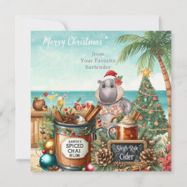 Tarjeta Festiva Hippo with Christmas Cocktail Party Greeting Card 