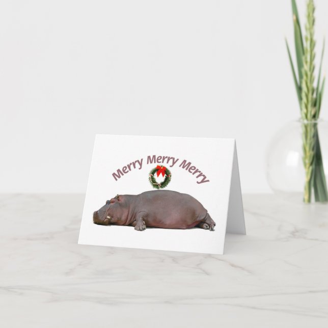 Tarjeta Festiva Hippopótamo Merry Merry Fun (Anverso)