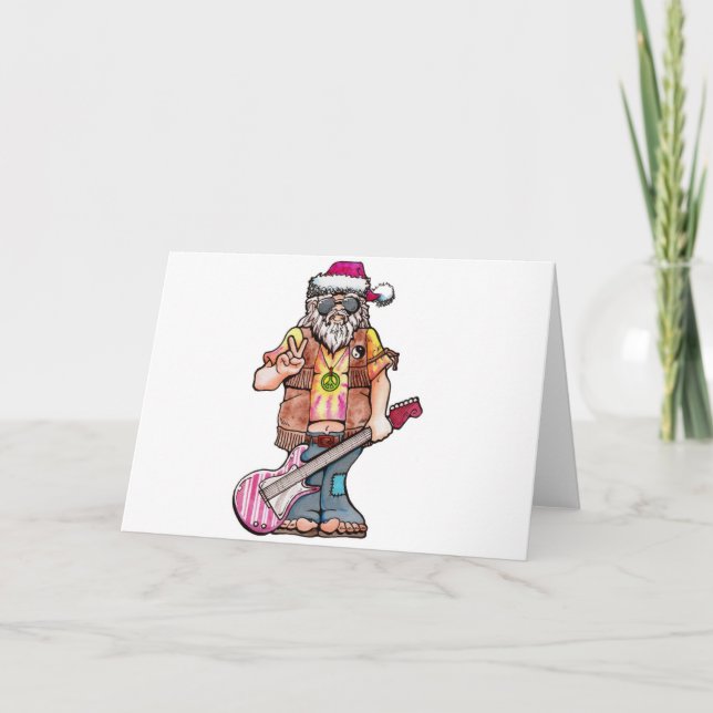Tarjeta Festiva Hippy Santa dice "Guay Yule" (Anverso)