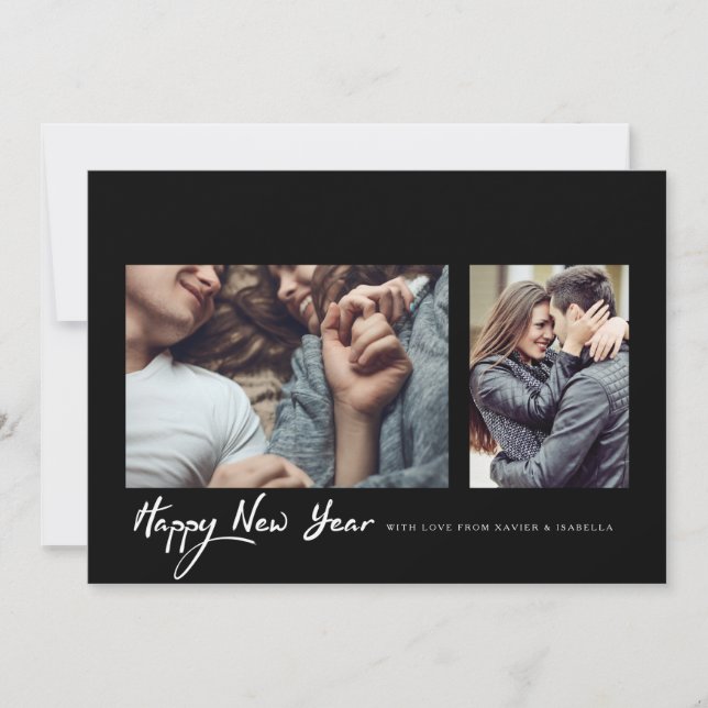 Tarjeta Festiva Hipster foto de Año Nuevo con marco negro (Anverso)